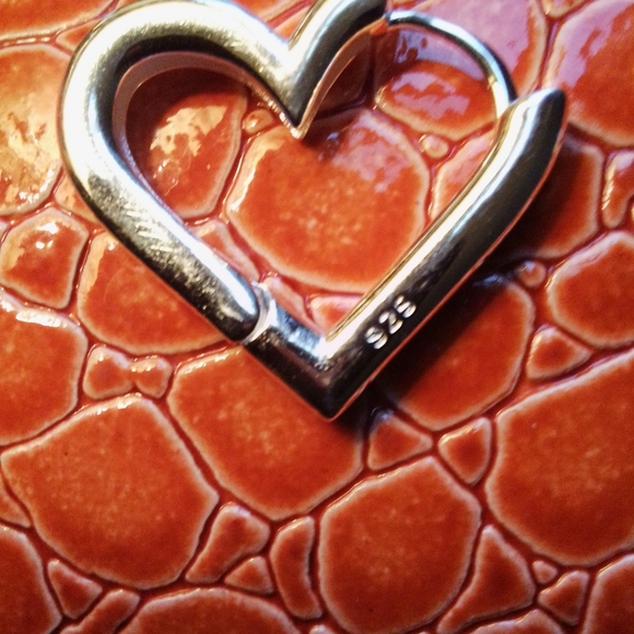 HEART SHAPED PIERCED EARRINGS- PAIR 925 STERLING SILVER - ABOUT: I-1/2"x1" - - Picture 3 of 8